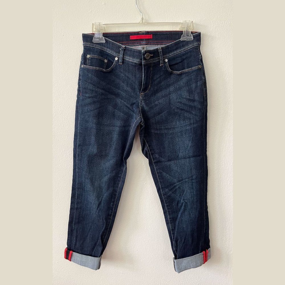 LL Bean modern fit skinny jean cropped dark wash with reflective details